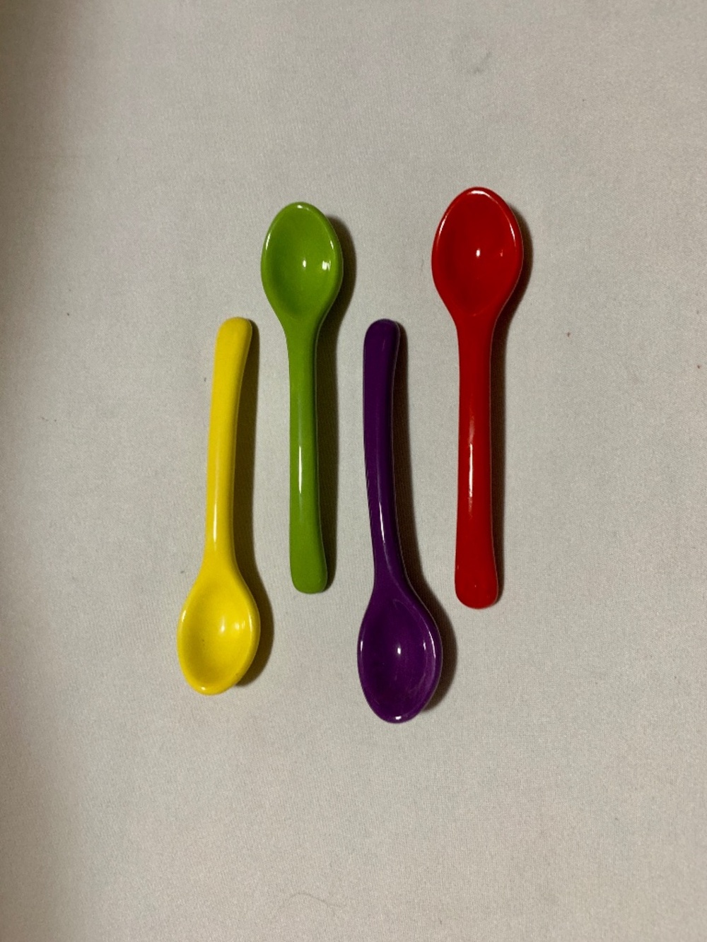 Set of Four (4) Laurie Gates 5.25" Ceramic Spoons - Green, Purple, Red & Yellow